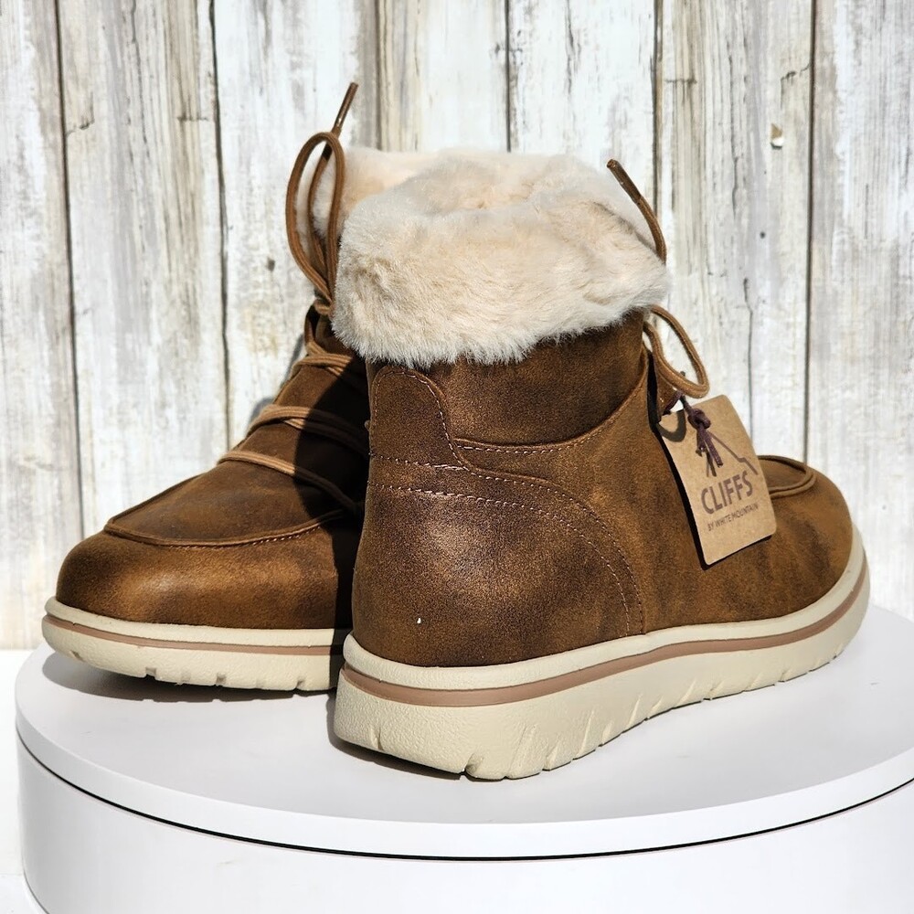 Cliffs by White Mountain Harrison Tan Lace-Up Booties Women’s 7.5 Wide NEW - Picture 3 of 12